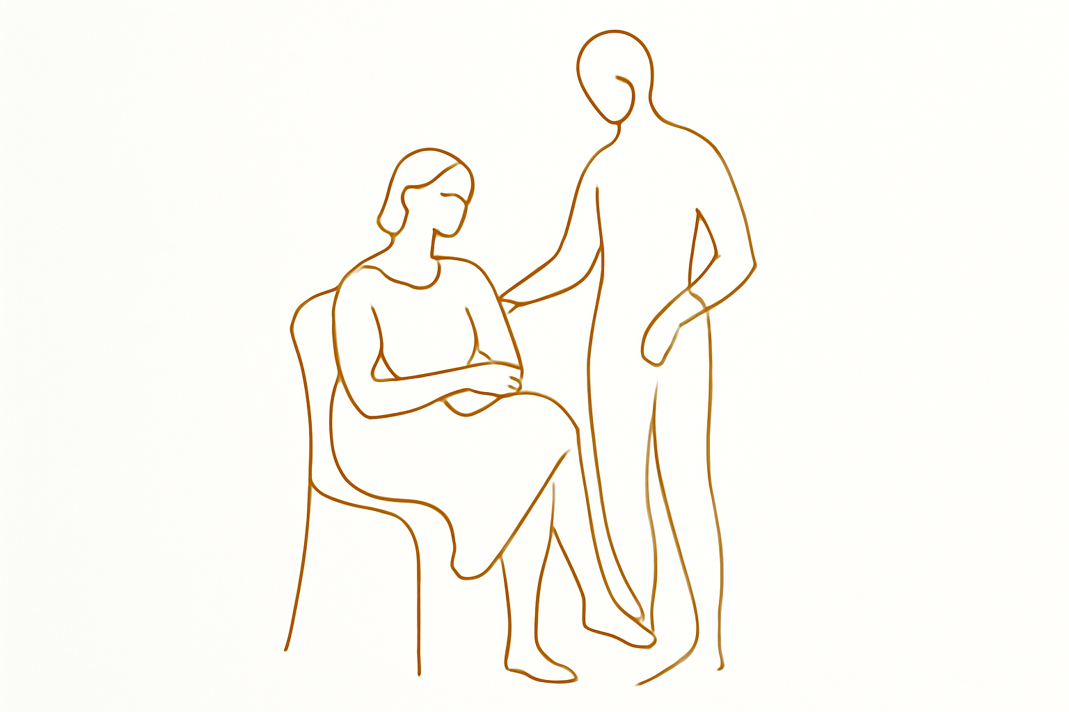 Gold line art of a consultation