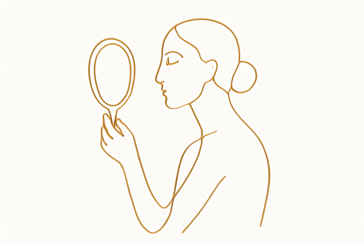 Gold line art of a woman with a mirror