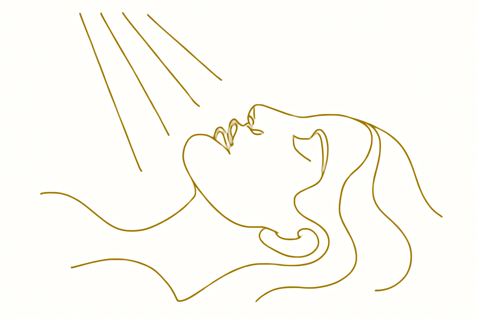 Gold line art of a face under light