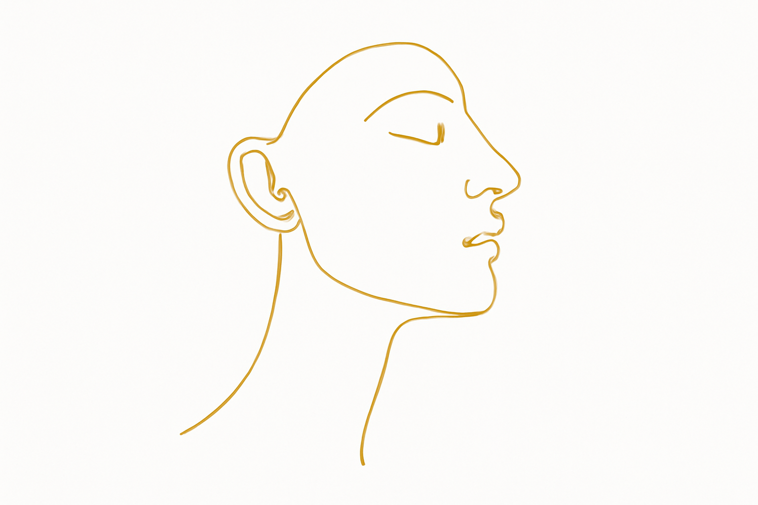 Gold line art of a face and jawline